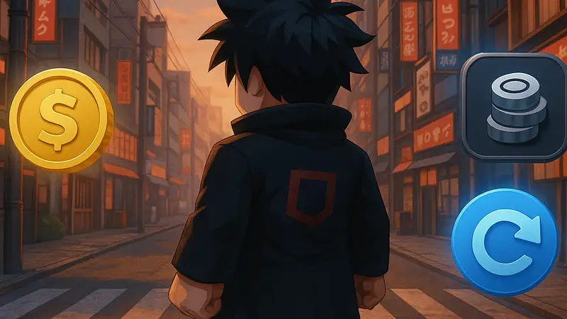 Скриншот из Roblox Kanom Tokyo с элементами игры и иконками бонусов.