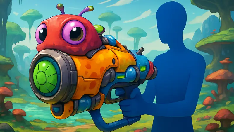 Изображение Ball Gun из High on Life 2, футуристическое оружие в ярком инопланетном мире.