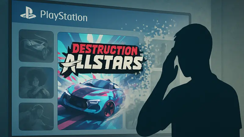 Логотип игры Destruction AllStars на фоне исчезающего из PlayStation Store контента