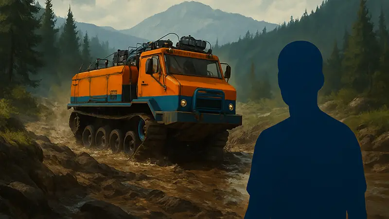 Геймплей игры Docked, скриншот с техникой на бездорожье, разработанной создателями SnowRunner.