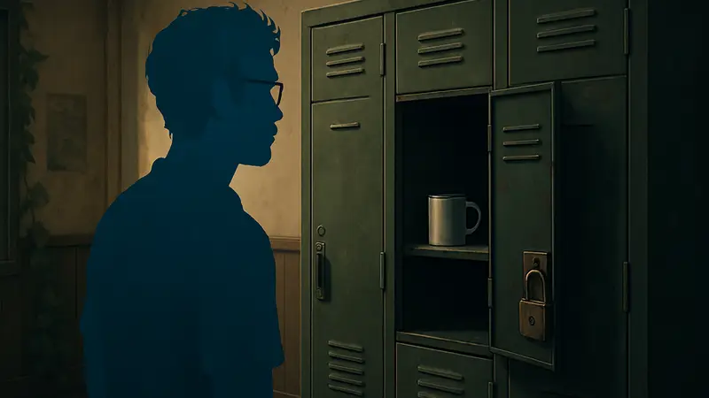 Персонаж Мозес из Life is Strange Reunion и запертый шкафчик с кружкой.