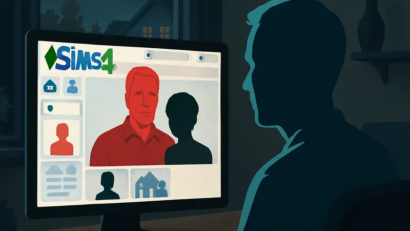 Скриншот галереи Sims 4 с пользовательским контентом, изображающим Джеффри Эпштейна.