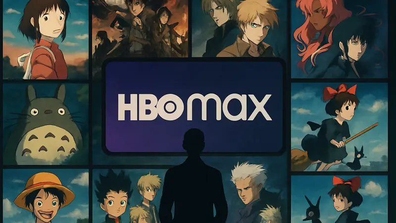 Коллекция обложек популярных аниме-сериалов, логотип HBO Max