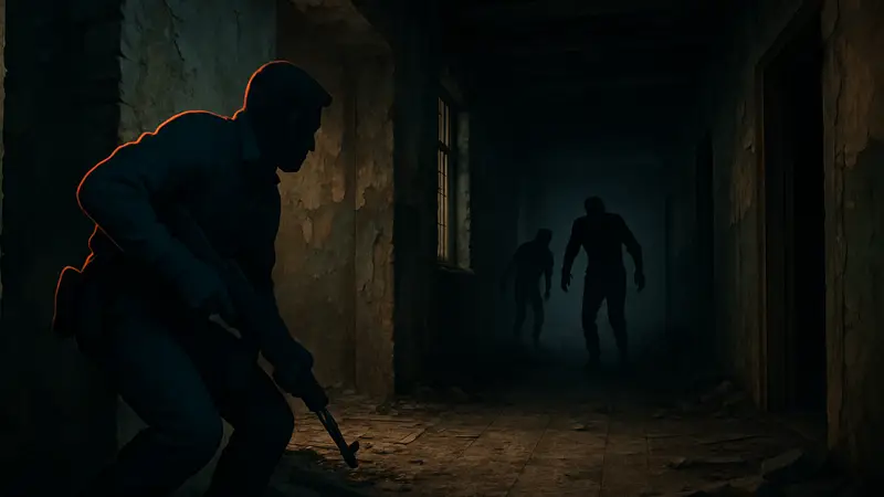 Главный герой Resident Evil Requiem осторожно крадется по темному коридору, избегая врагов и используя укрытия.