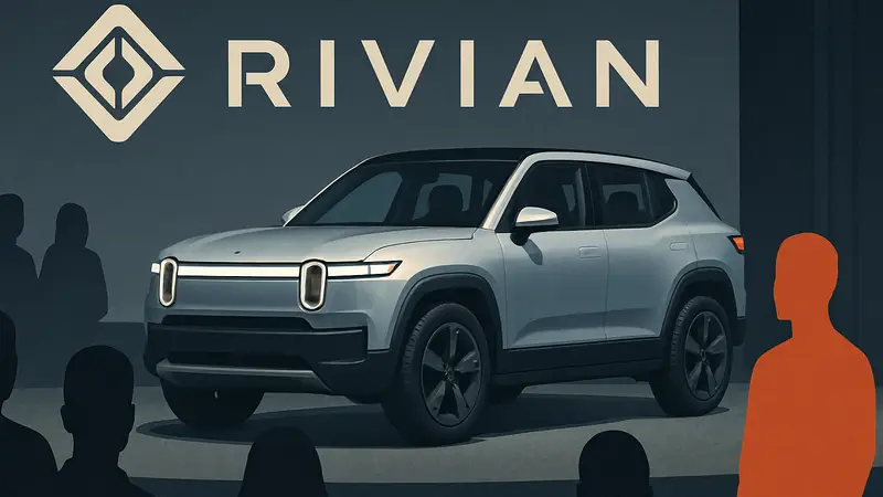 Электрический кроссовер Rivian R2, показанный на презентации, с логотипом компании