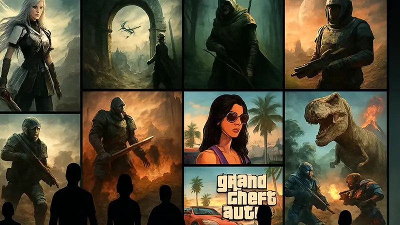 Обложки 10 ожидаемых видеоигр 2026 года, включая Final Fantasy, The Elder Scrolls, Grand Theft Auto.