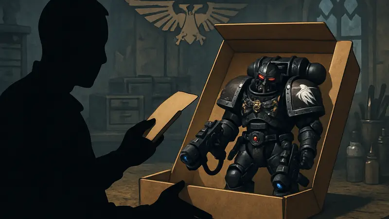 Детализированная фигурка Кэдеса Некса из Warhammer: The Horus Heresy от JoyToy в процессе распаковки.
