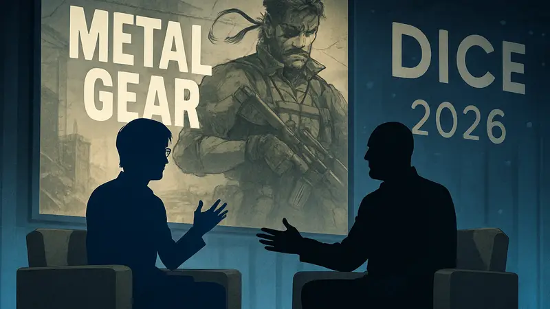 Хидео Кодзима и Винс Зампелла обсуждают игру Metal Gear на сцене DICE 2026.
