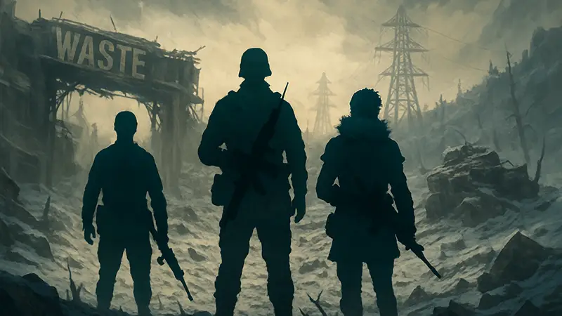 Изображение Wasteland 3 с постапокалиптическим пейзажем и персонажами