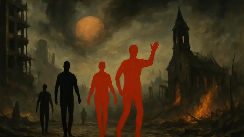 Кадр из анимационного фильма Danse Macabre с элементами картин маслом.