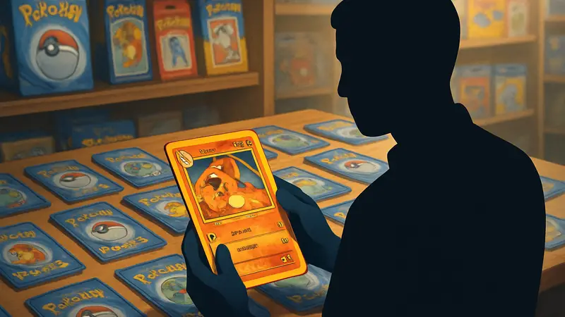 Коллекционные карты Pokemon, лежащие на столе, сфокусировано на одной редкой карте.