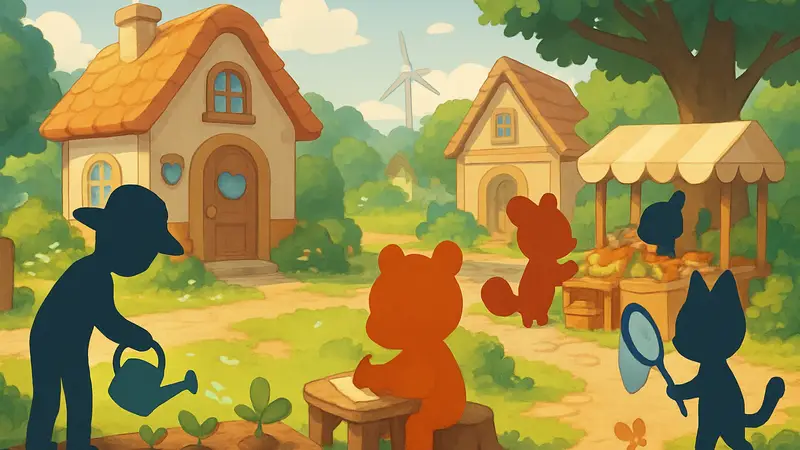 Персонажи из игры Petit Planet занимаются повседневными делами в уютном мире, мультяшный стиль