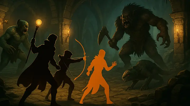 Игровой скриншот Solasta II, показывающий партию героев в бою с монстрами в фэнтезийном подземелье