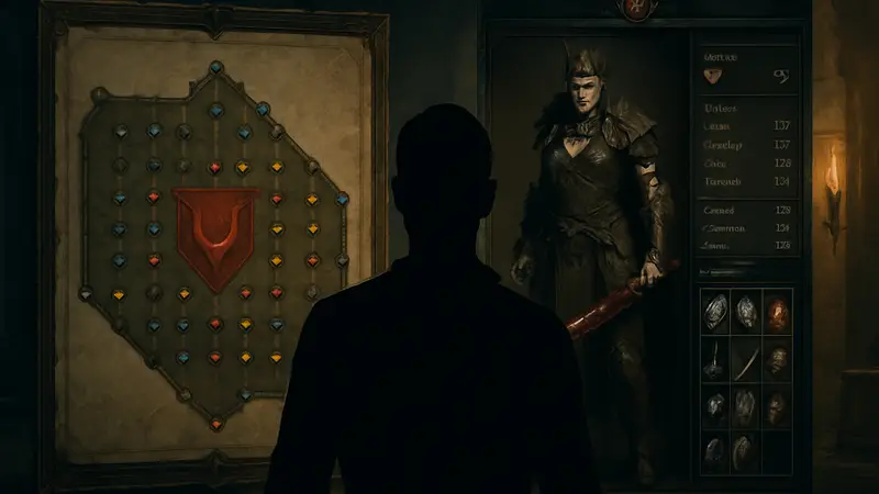 Скриншот из Diablo 4, отображающий интерфейс системы Боевых Планов и характеристики героя