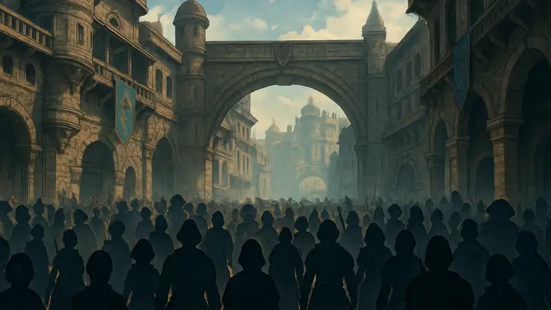 Скриншот из Final Fantasy 11, демонстрирующий толпу игроков в оживленном городе.