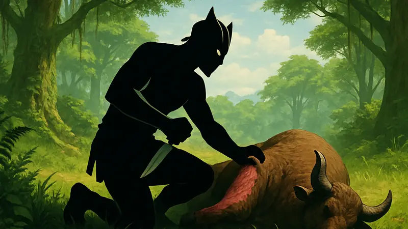 Игрок в Soulmask добывает элитное свежее мясо с дикого животного