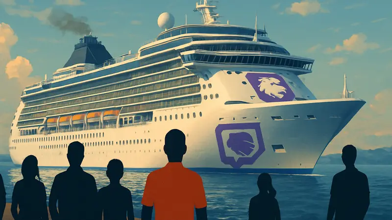 Изображение круизного лайнера с логотипом Northernlion или стилизованное под Twitch-ивент.