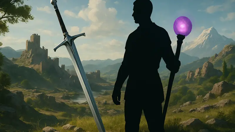 Меч Darkbringer с Атор Орбом в игре Crimson Desert на фоне пейзажа