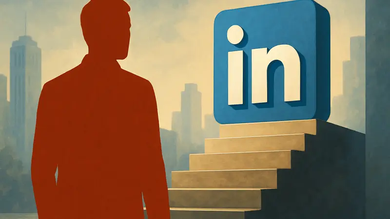 Новый гендиректор LinkedIn Дэн Шаперо на фоне логотипа компании, символизирующего карьерный рост.