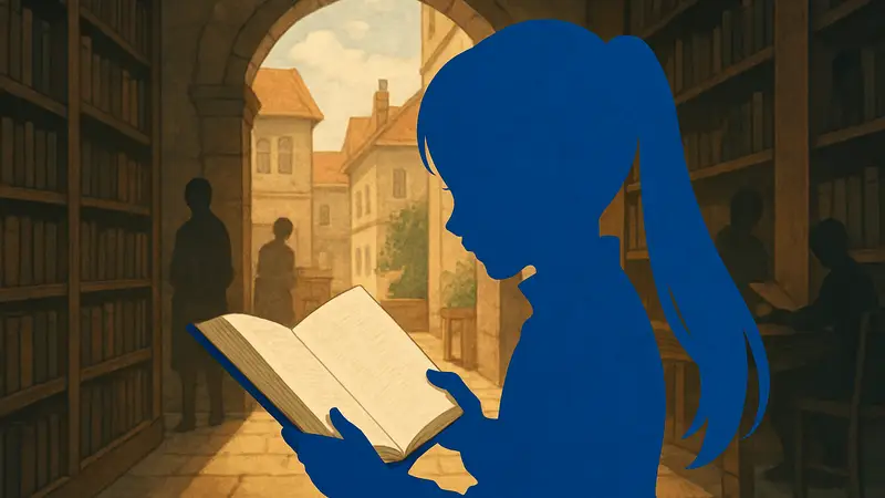 Главная героиня аниме Ascendance of a Bookworm, Майне, читает книгу.
