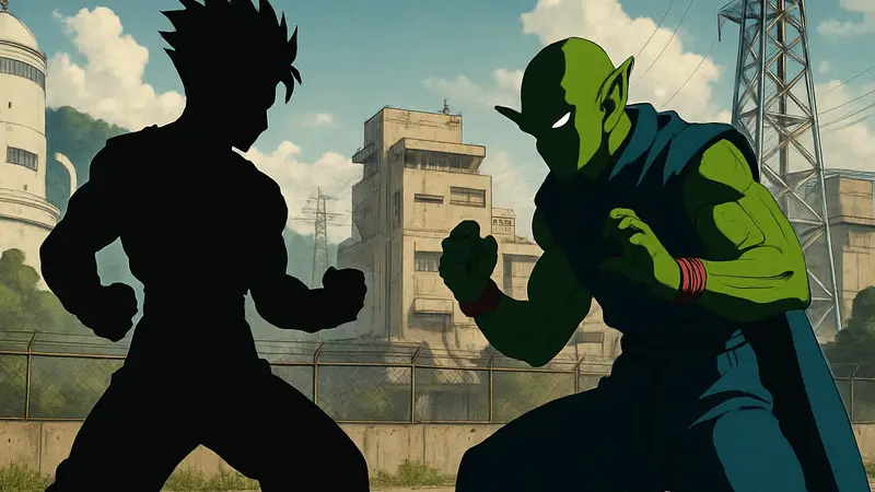 Постер аниме-фильма Dragon Ball Super: Super Hero с Гоханом и Пикколо, на котором они готовятся к бою.