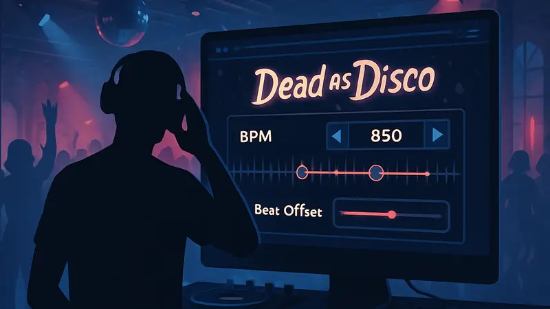 Игровой интерфейс Dead as Disco с выделенными настройками BPM и Beat Offset для коррекции синхронизации.