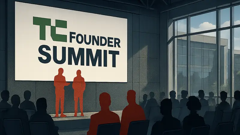 Логотип TechCrunch Founder Summit, основатели стартапов, конференция по технологиям.