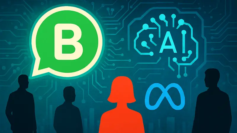 Логотип WhatsApp Business с элементами искусственного интеллекта и значком Meta.