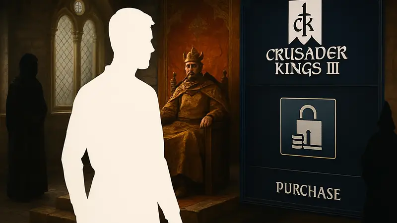 Изображение интерфейса Crusader Kings 3 с упоминанием новой платной подписки на DLC.