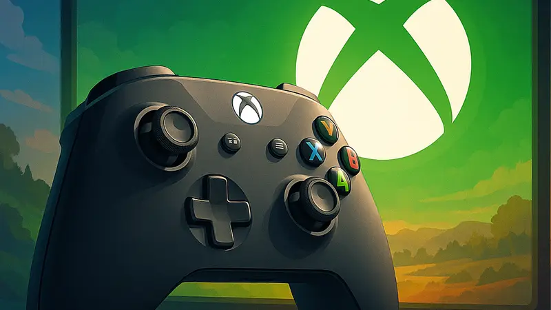 Изображение контроллера Xbox и логотипа Xbox на фоне игрового экрана, символизирующее бесплатную игру.