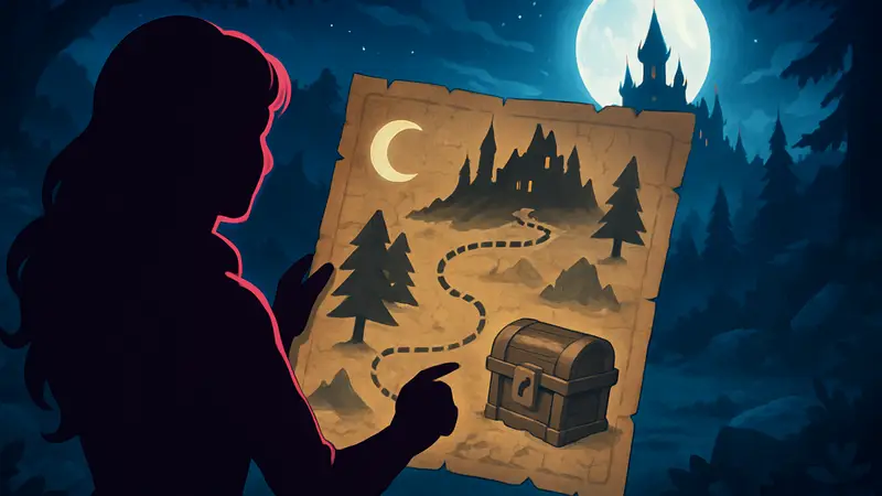 Изображение карты сокровищ или подсказки в игре Moonlight Peaks