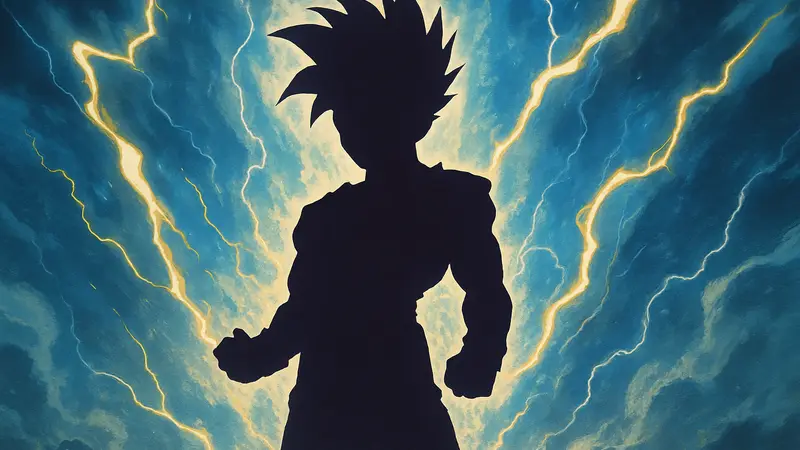 Арт или скриншот Гохана в форме Супер Сайян 2 из Dragon Ball Z, готового к бою, на фоне эффектов энергии.