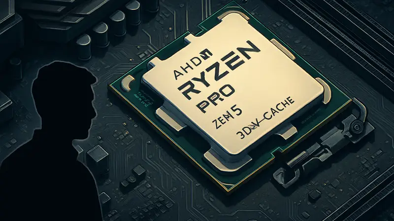 Процессор AMD Ryzen 9 PRO 9965X3D с архитектурой Zen 5 и 3D V-Cache на фоне материнской платы.