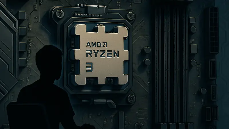 Игровой процессор AMD Ryzen 9 9950X3D2 на материнской плате, демонстрирующий его архитектуру и чипсет.