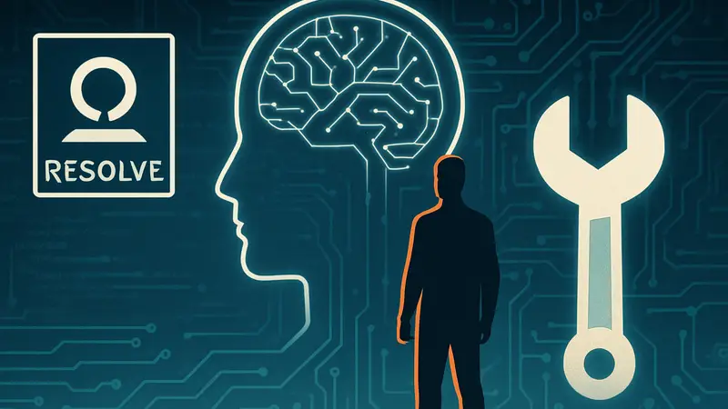 Логотип Resolve AI, концепция искусственного интеллекта и программирования, исправление систем