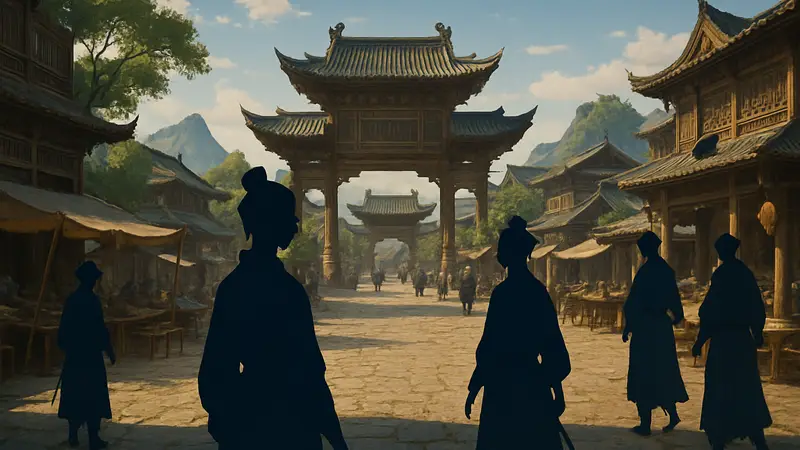 Игровой мир Where Winds Meet, демонстрирующий локации Цзюцюаня, где можно найти анекдоты.