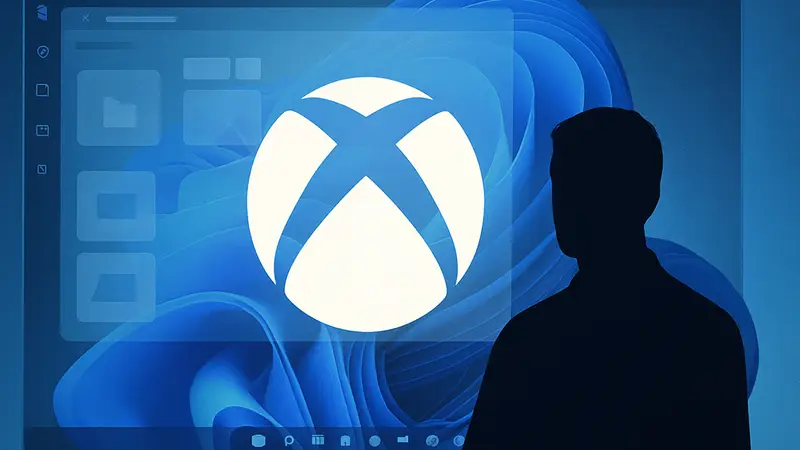 Логотип Xbox на фоне интерфейса Windows 11, символизирующий интеграцию и обновление для геймеров