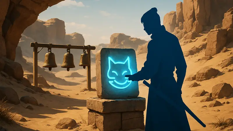 Персонаж Where Winds Meet решает головоломку Sandy Meow в пустынном регионе Хекси.