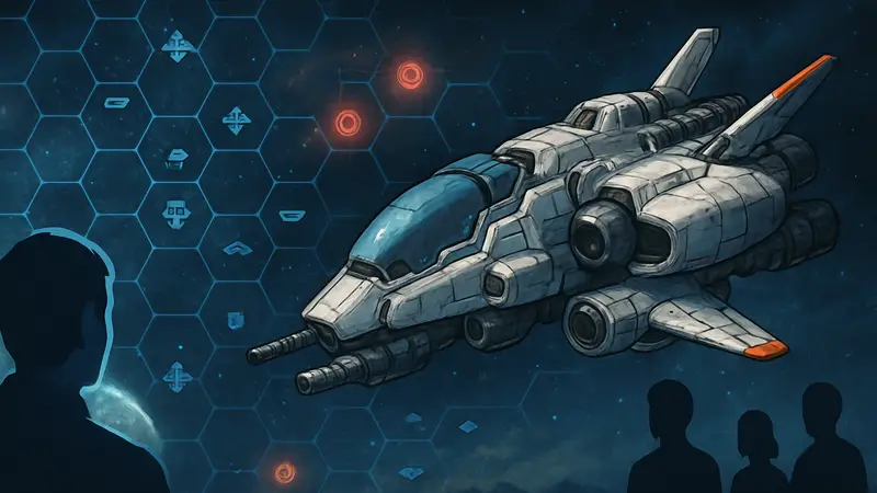 Космический корабль из R-Type Tactics I • II Cosmos на фоне тактической карты поля боя.