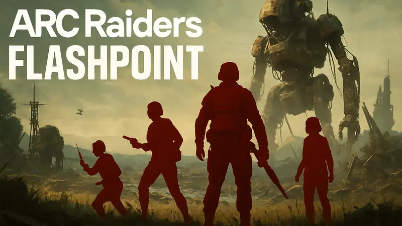 Логотип ARC Raiders и название обновления Flashpoint, демонстрирующие новый контент для шутера.