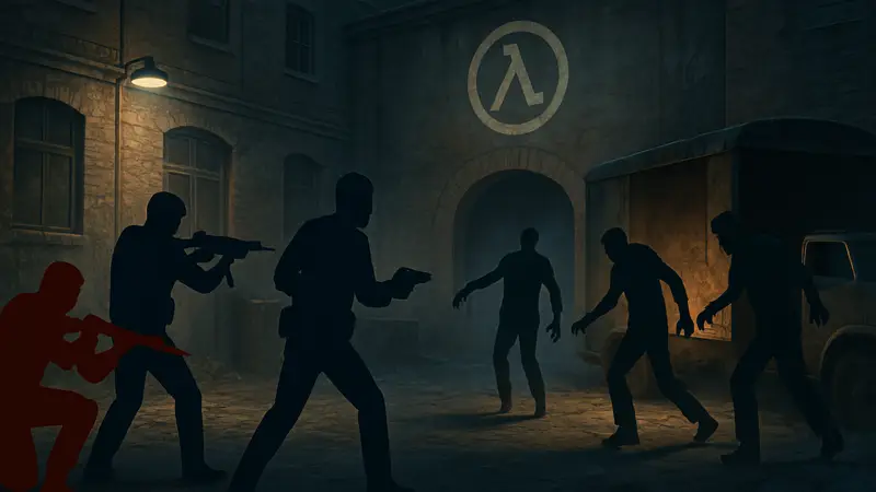 Скриншот игрового процесса мода Zombie Panic для Half-Life, где показаны игроки и зомби.