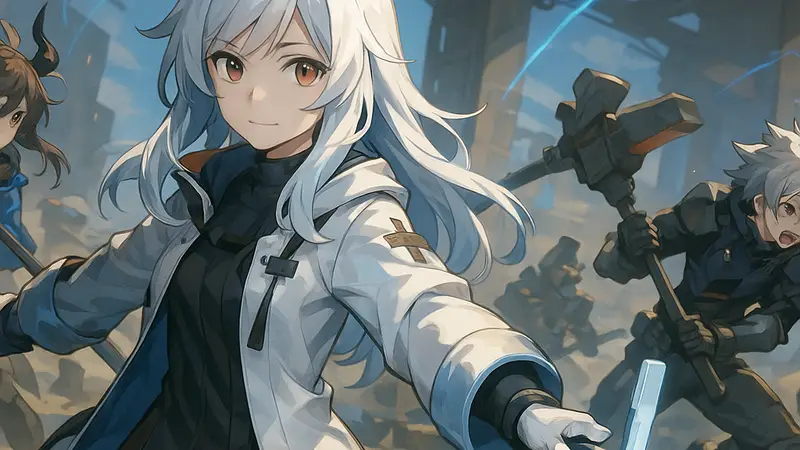 Персонаж Арделия из Arknights Endfield в окружении других операторов, демонстрирующих командную работу в бою.