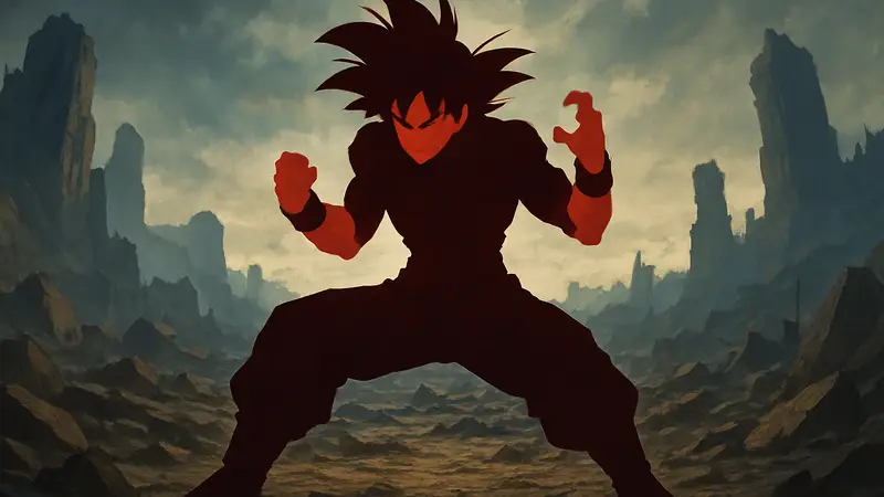 Изображение злой версии Гоку из аниме Dragon Ball в боевой позе.