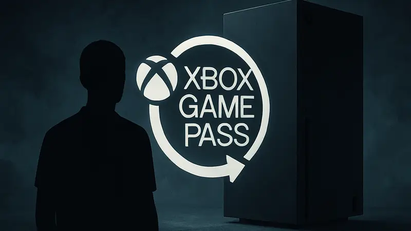 Логотип Xbox Game Pass на фоне консоли Xbox Series X, символизирующий будущее сервиса.