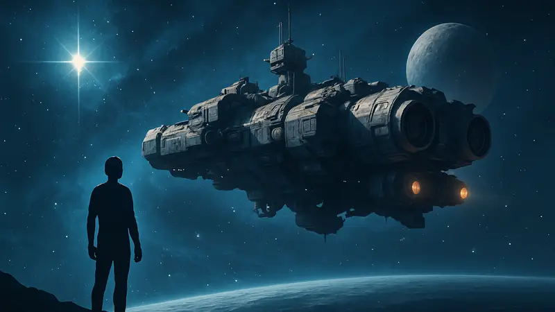 Изображение космического корабля в открытом космосе, иллюстрация масштабных игр