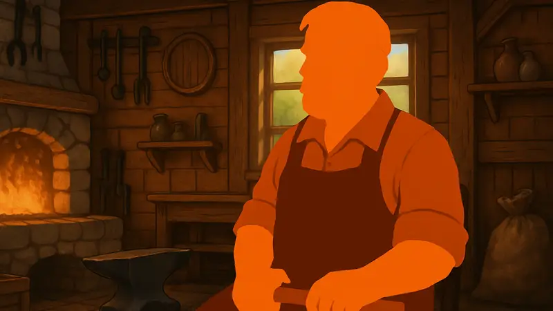 Изображение кузнеца Клинта из Stardew Valley в своей кузнице. Гайд по персонажу.