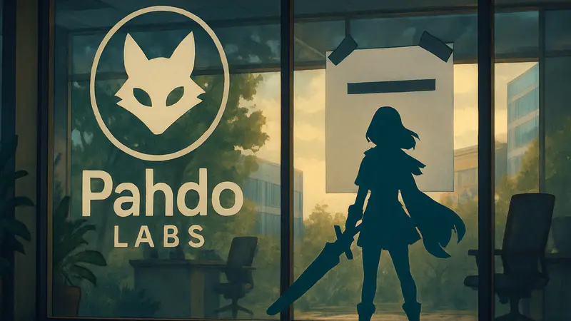 Логотип студии Pahdo Labs или арт из игры Starlight Re:Volver на фоне уведомления о закрытии