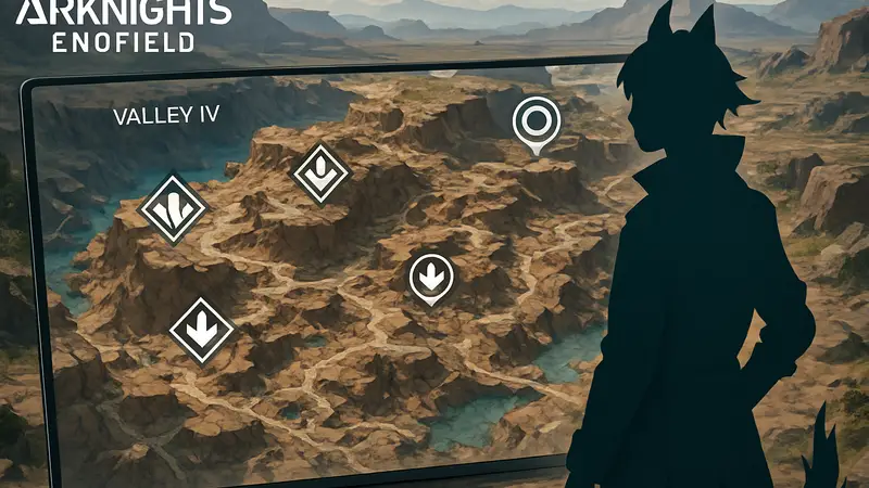 Интерактивная карта региона Valley IV из игры Arknights: Endfield с отмеченными точками интереса.