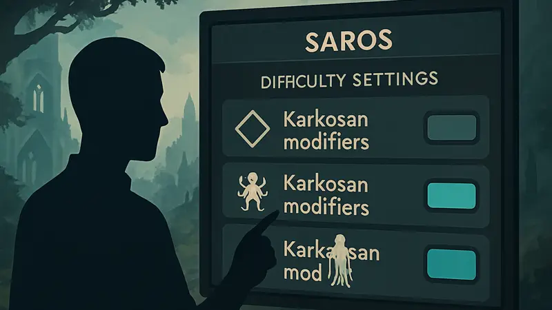 Экран настроек сложности Saros с опциями модификаторов Каркозана.