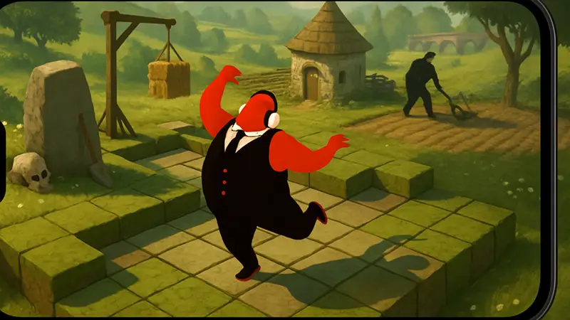 Скриншот из игры Felix the Reaper с персонажем на Android.